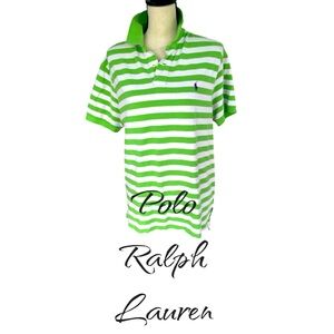 Polo Ralph Lauren Lime Green and White Stripe Short sleeve Polo Shirt Size‎ L